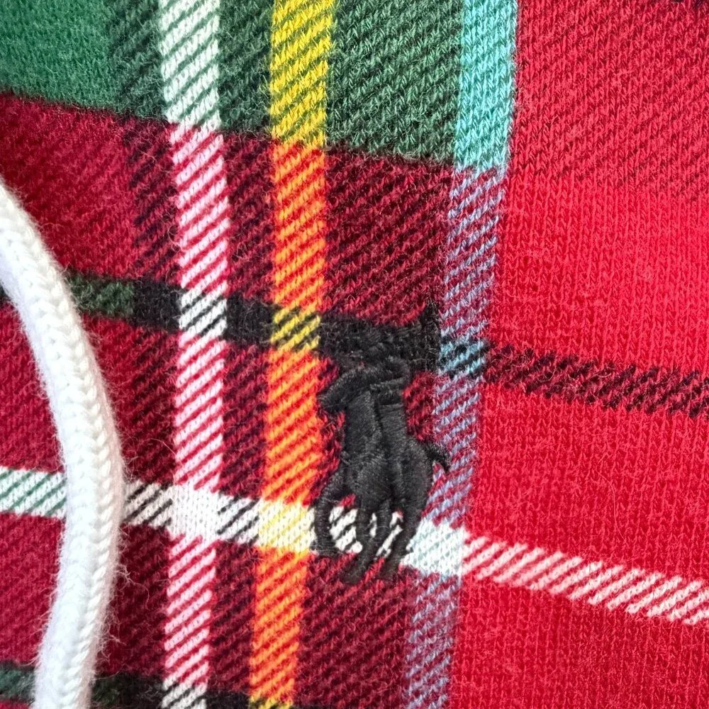 Polo Ralph Lauren Red Plaid Tartan Fleece Hoodie Pullover in Men's Sz. XS - EUC
